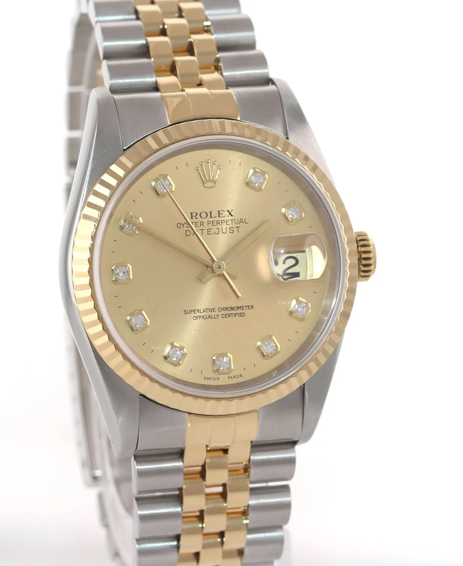 PAPERS FACTORY DIAMOND Rolex DateJust 36mm 16233 Two Tone Gold Steel Watch