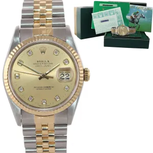 PAPERS FACTORY DIAMOND Rolex DateJust 36mm 16233 Two Tone Gold Steel Watch