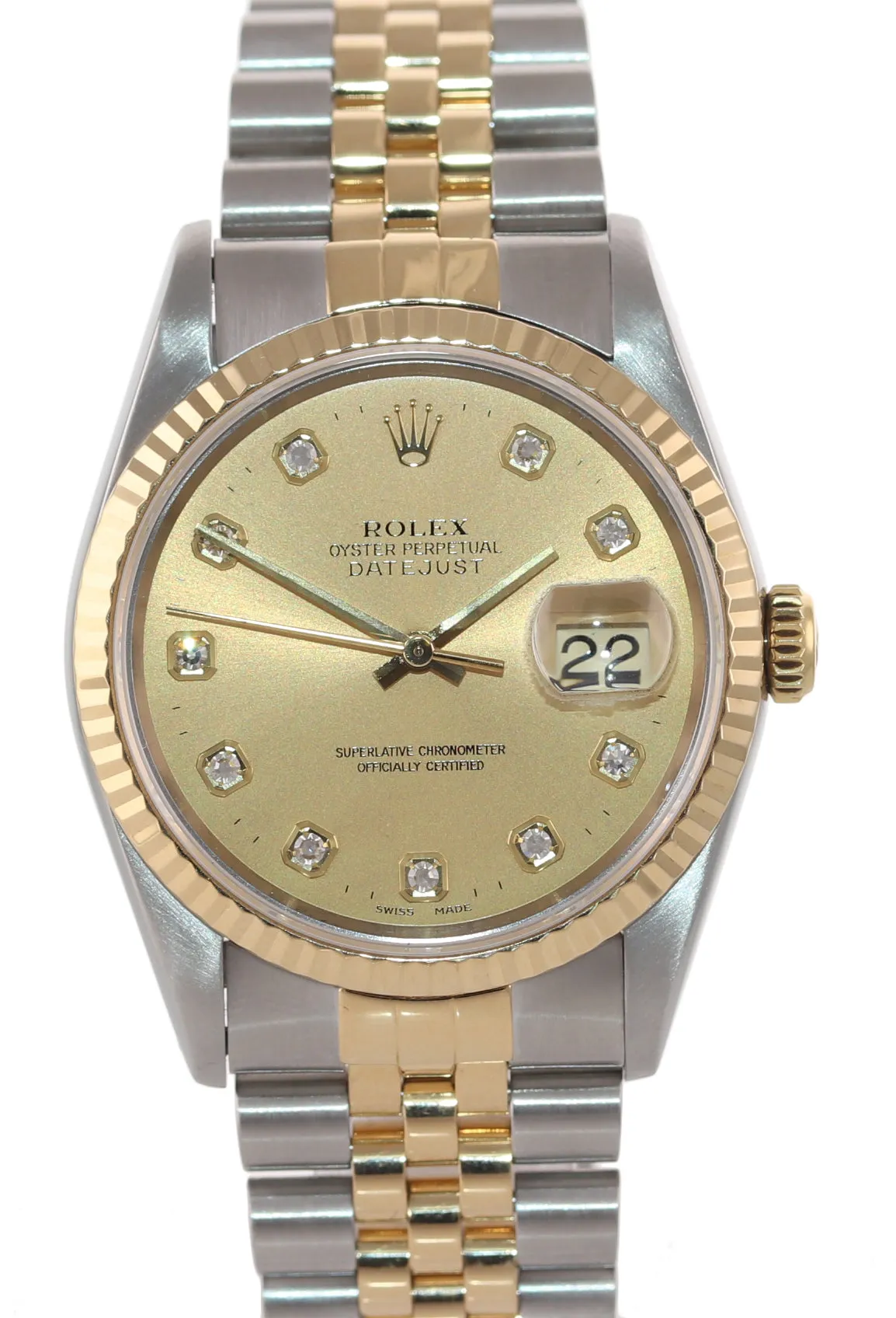PAPERS FACTORY DIAMOND Rolex DateJust 36mm 16233 Two Tone Gold Steel Watch