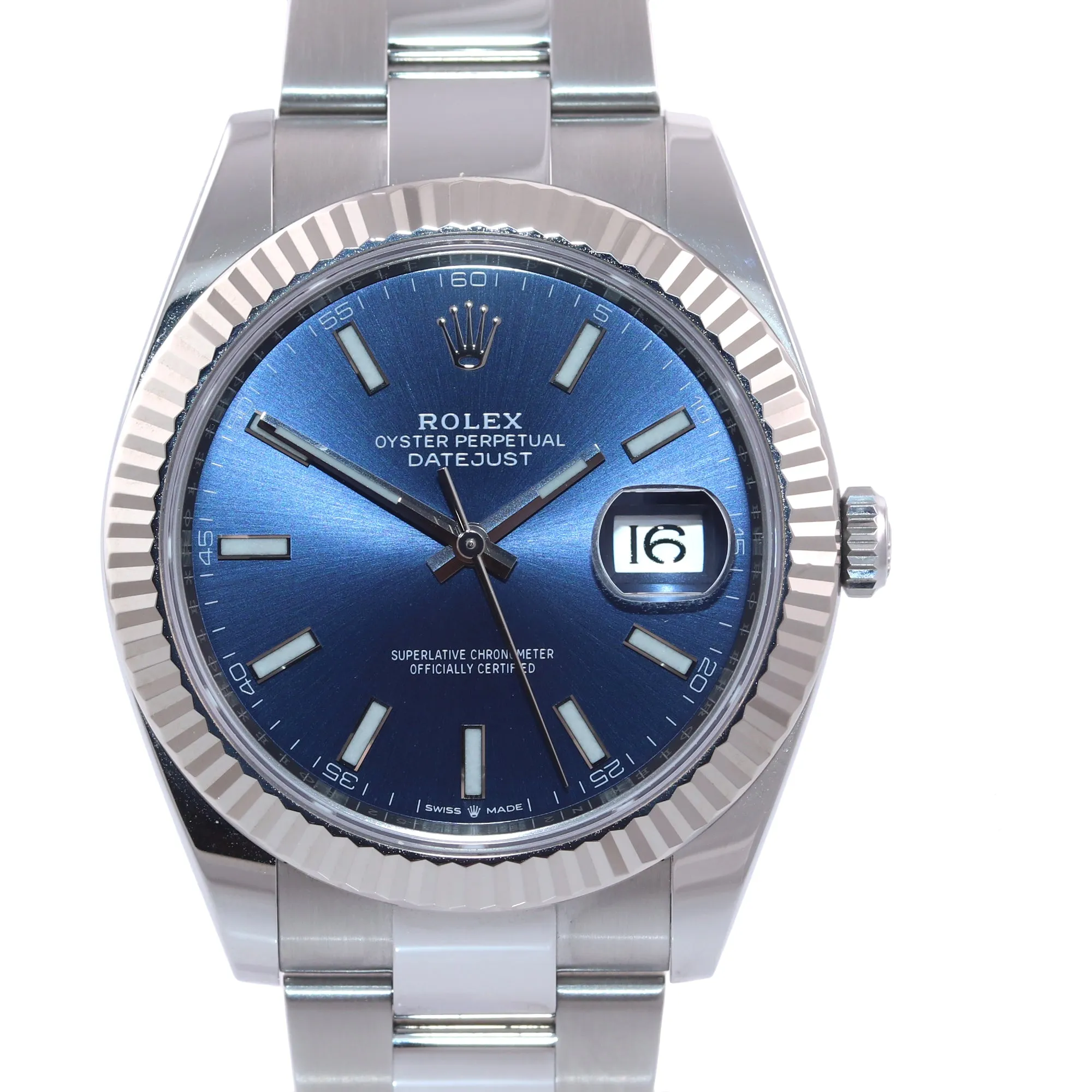 PAPERS NEW 2019 Rolex DateJust 41 126334 Blue Stick Dial Steel Fluted Watch Box