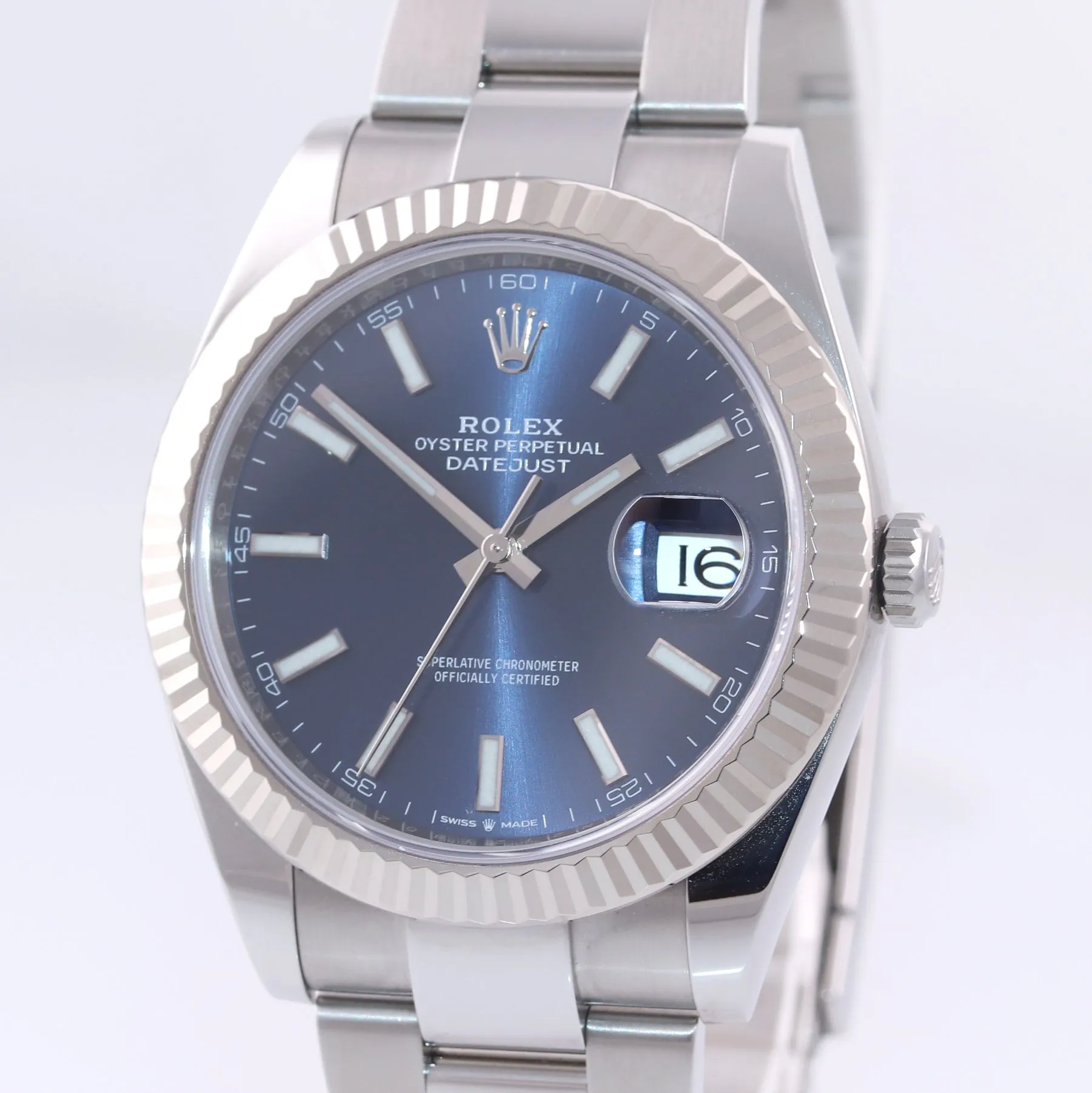 PAPERS NEW 2019 Rolex DateJust 41 126334 Blue Stick Dial Steel Fluted Watch Box