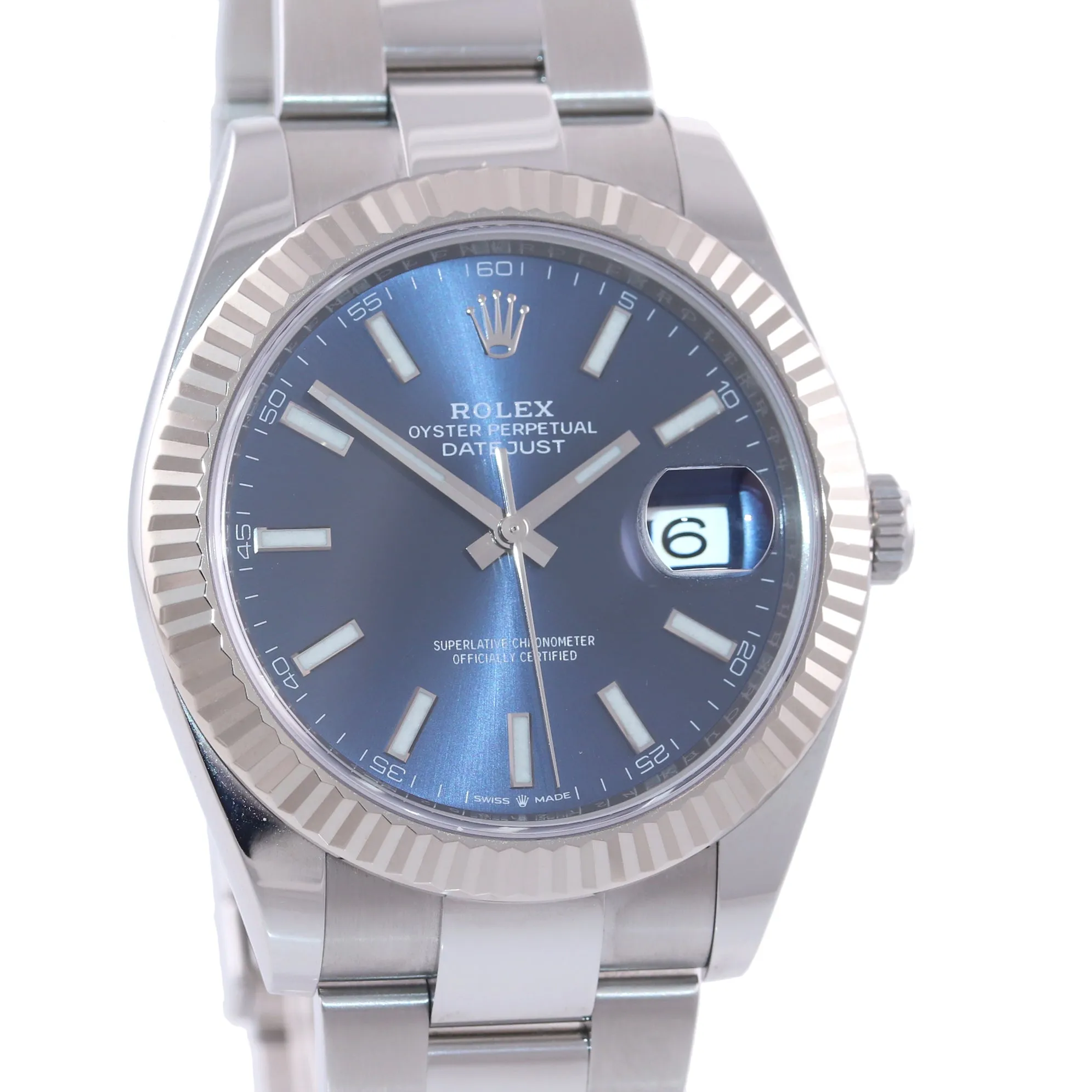 PAPERS NEW 2019 Rolex DateJust 41 126334 Blue Stick Dial Steel Fluted Watch Box