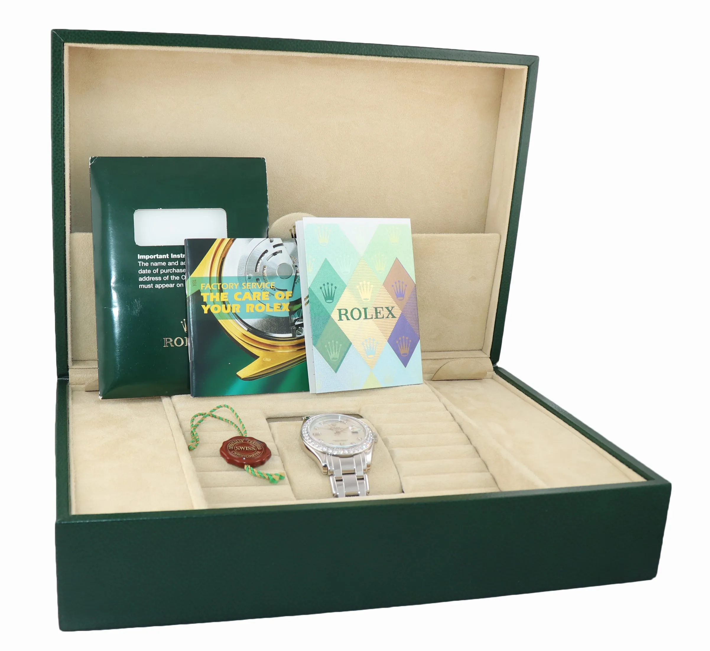 PAPERS Rolex Day-Date President 18946 MOP Diamond Bezel 39MM Platinum Watch Box