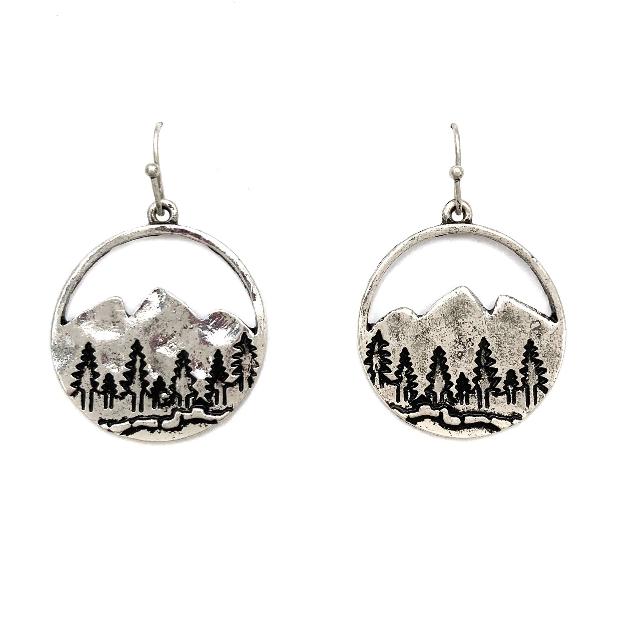 Patina Gold Wilderness Mountain Cutout Hook Dangle Earrings: