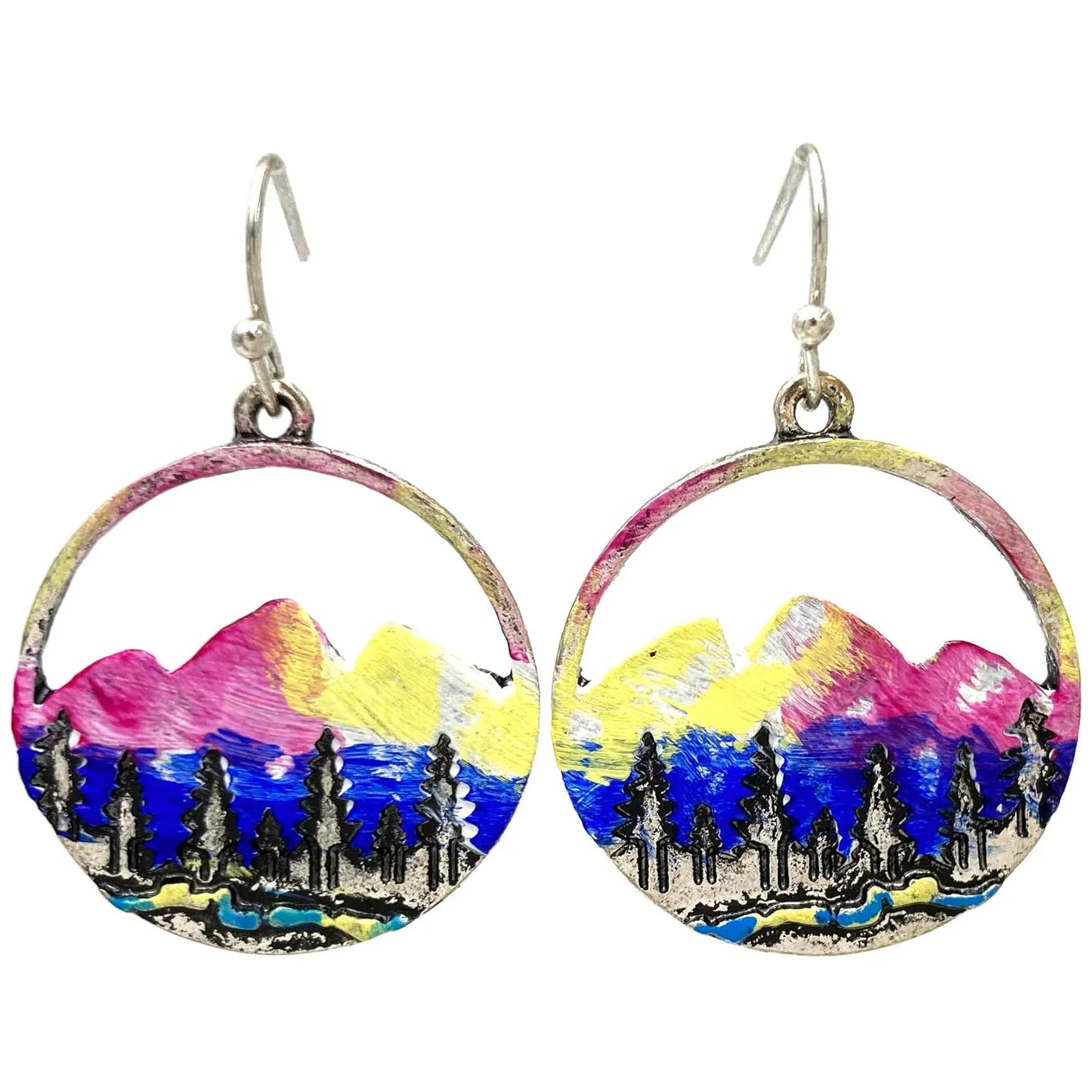 Patina Gold Wilderness Mountain Cutout Hook Dangle Earrings: