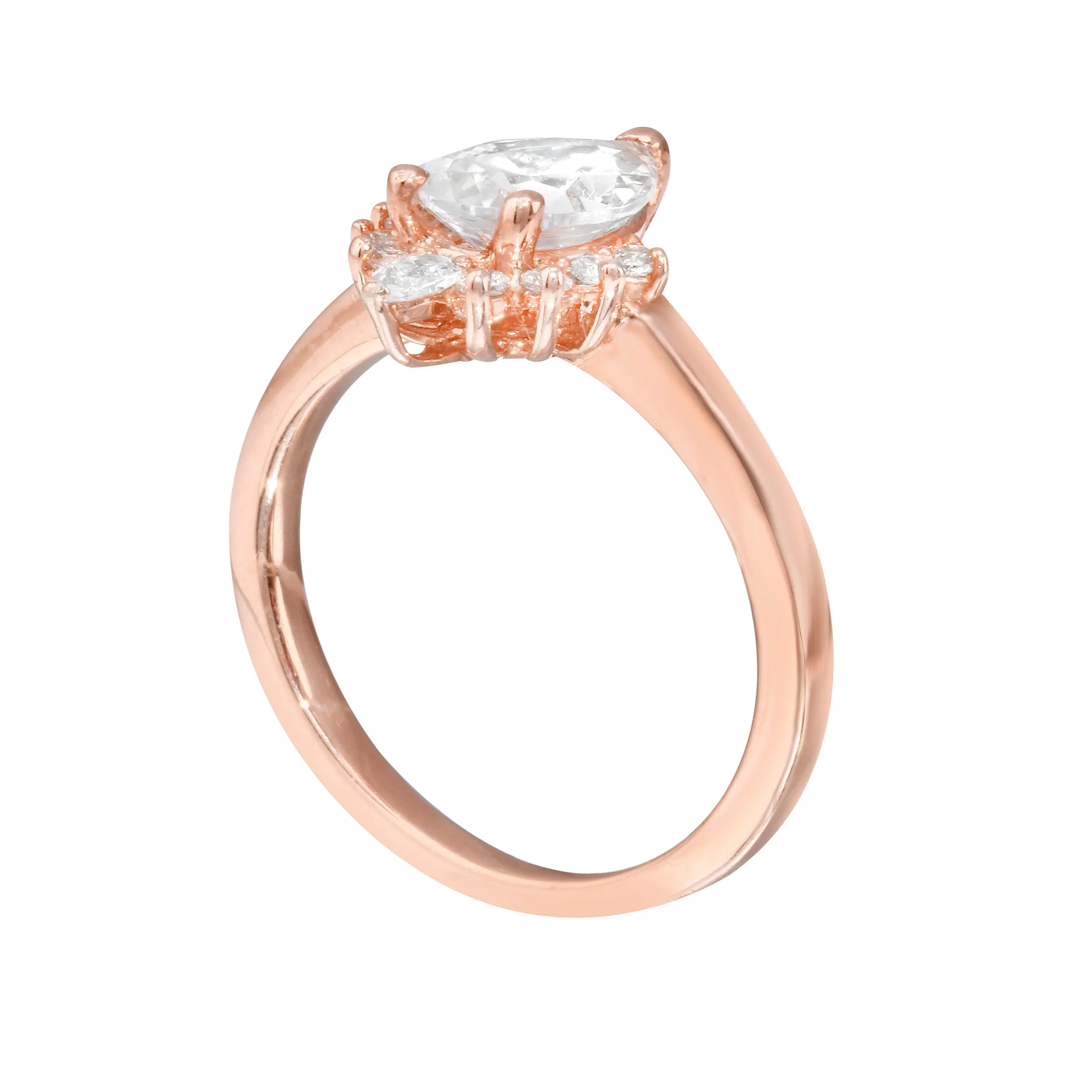 Pear Diamond Half Starburst Halo Engagement Ring