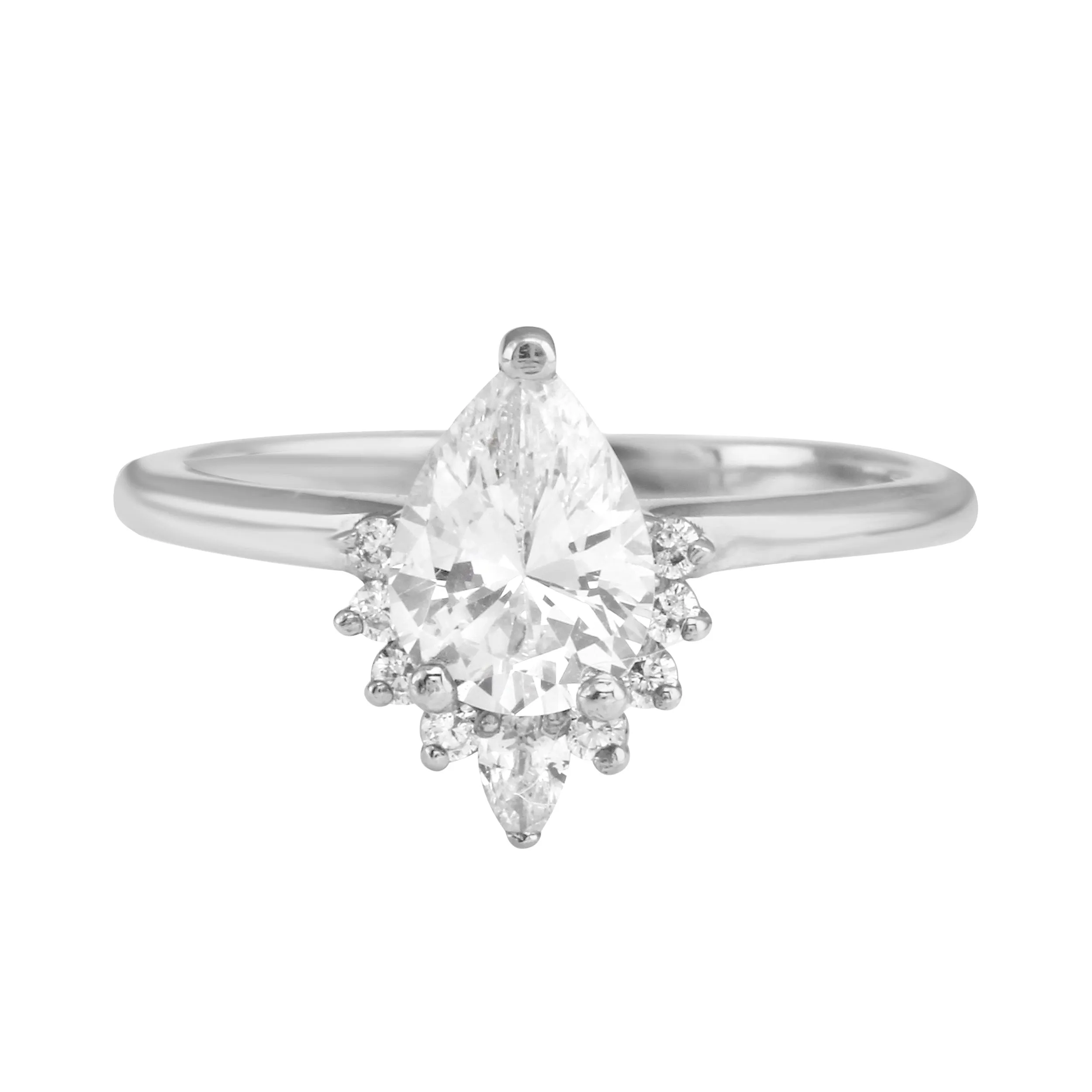 Pear Diamond Half Starburst Halo Engagement Ring