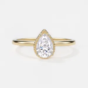 Pear Moissanite Milgrain Antique Engagement Ring