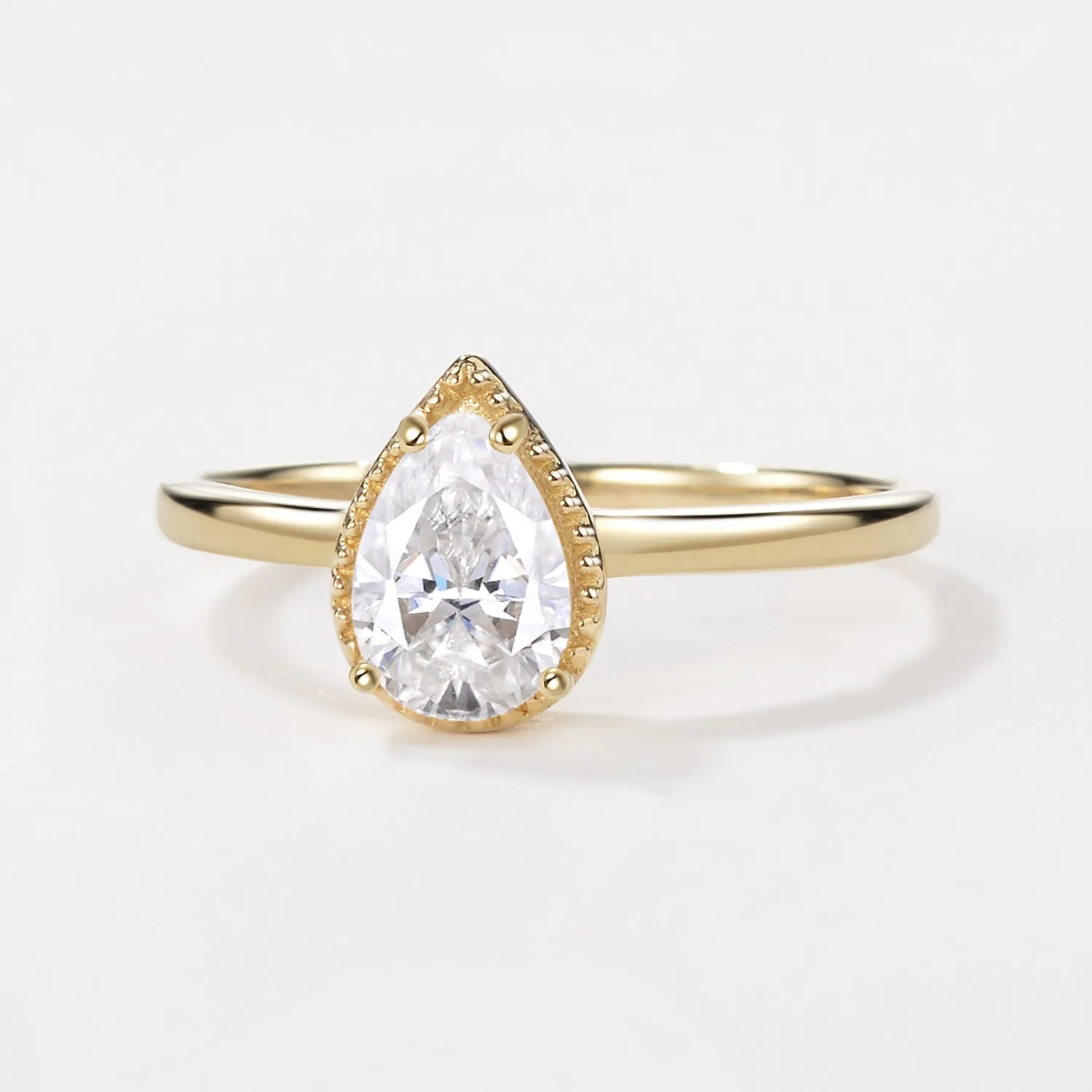 Pear Moissanite Milgrain Antique Engagement Ring