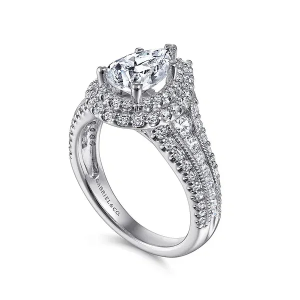 Pear Shape Double Halo Diamond Engagement Mounting