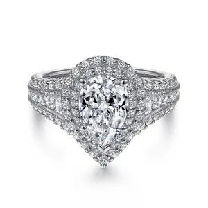 Pear Shape Double Halo Diamond Engagement Mounting