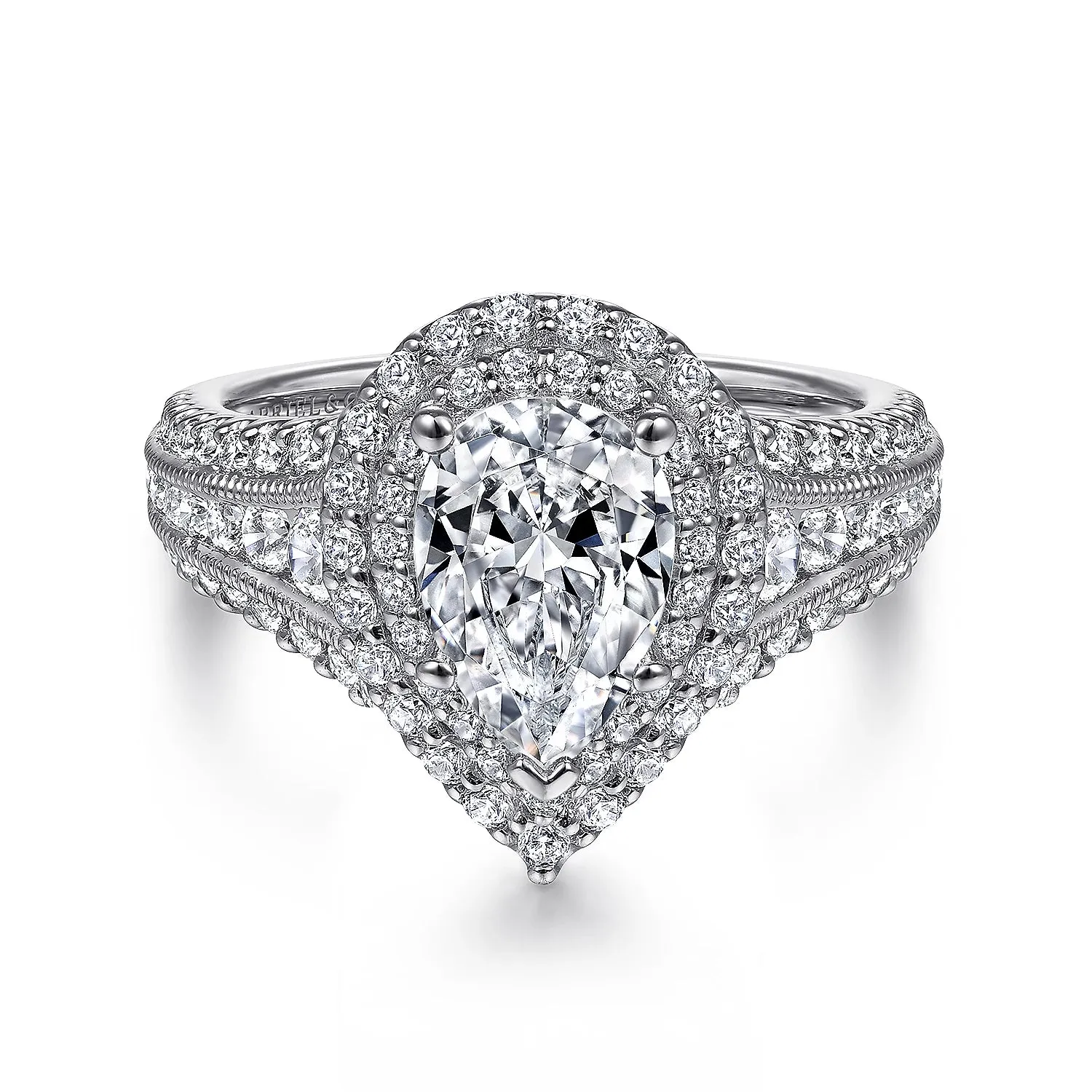 Pear Shape Double Halo Diamond Engagement Mounting