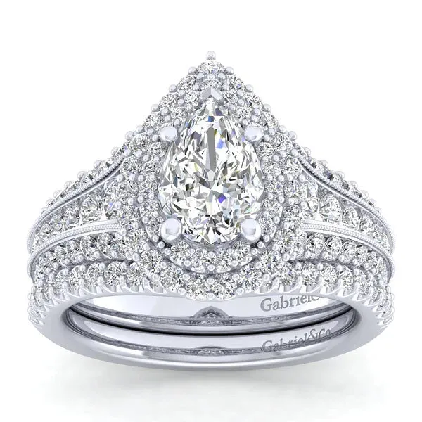 Pear Shape Double Halo Diamond Engagement Mounting