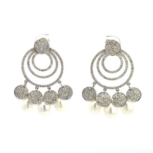 PEARL & DIAMOND DANGLE EARRINGS IN14K White Gold