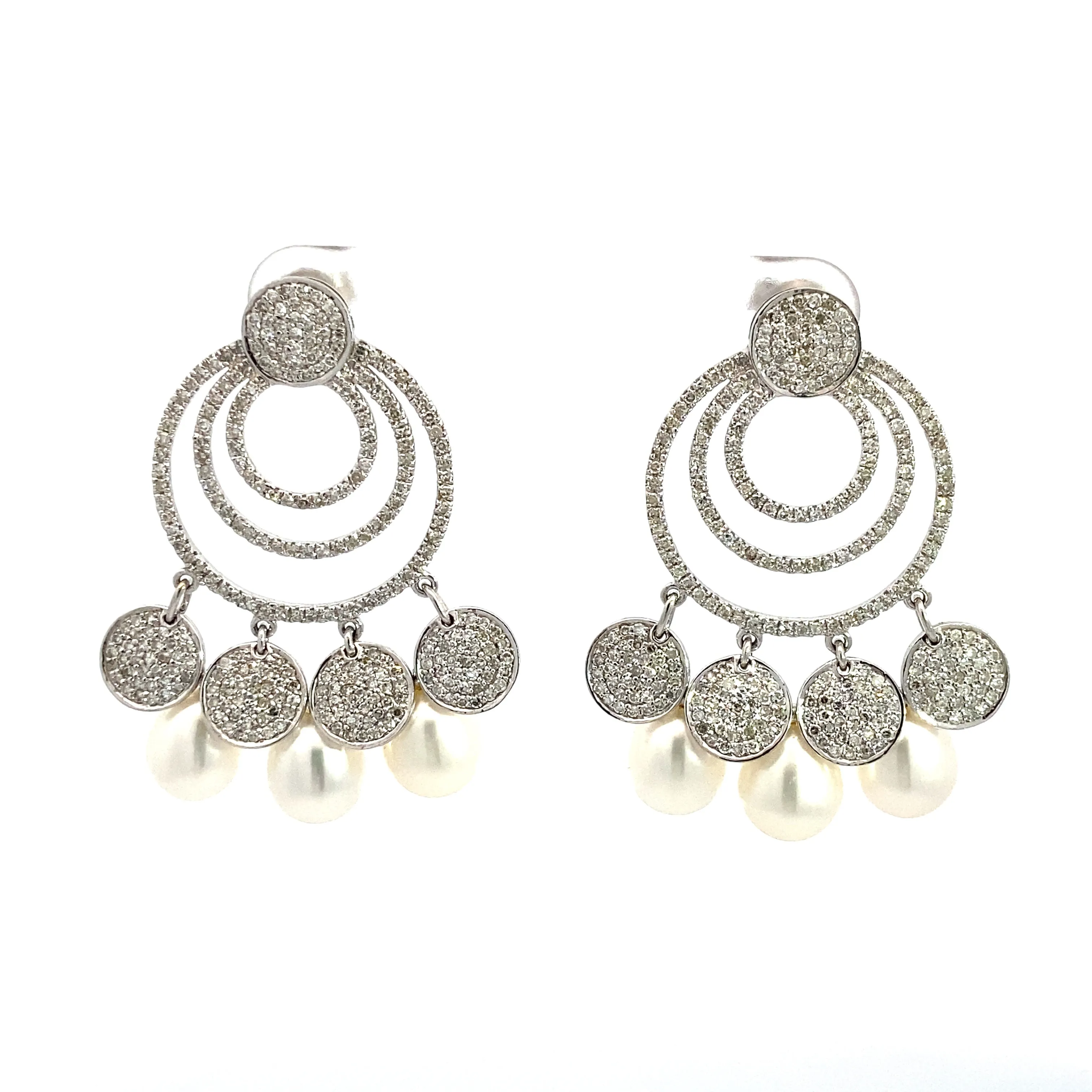 PEARL & DIAMOND DANGLE EARRINGS IN14K White Gold