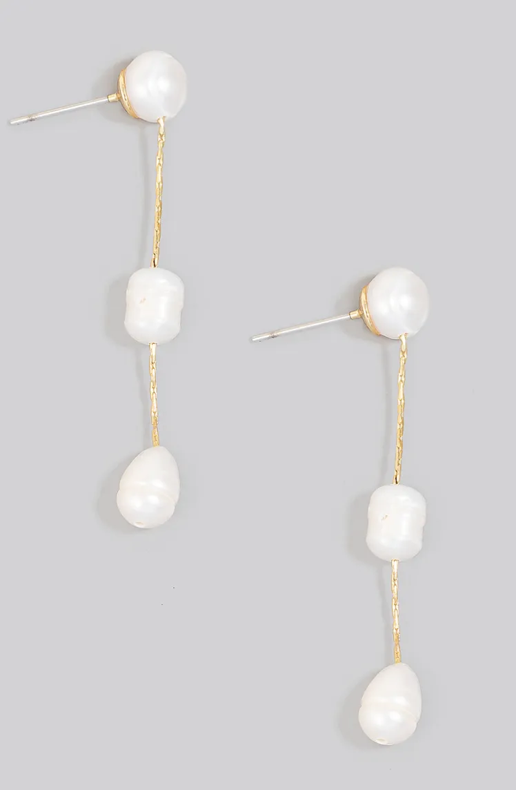 Pearl Bead Charms Chain Dangle Earrings