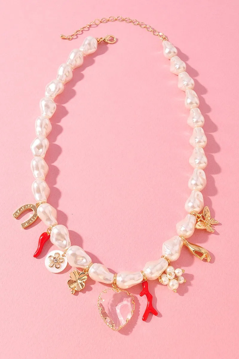 Pearl Pink Charms Chunky Necklace