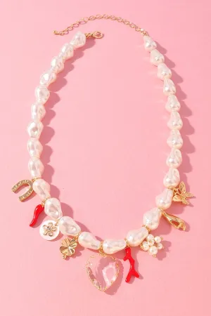 Pearl Pink Charms Chunky Necklace