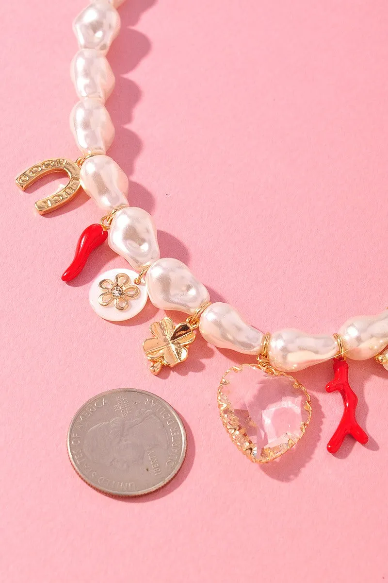 Pearl Pink Charms Chunky Necklace