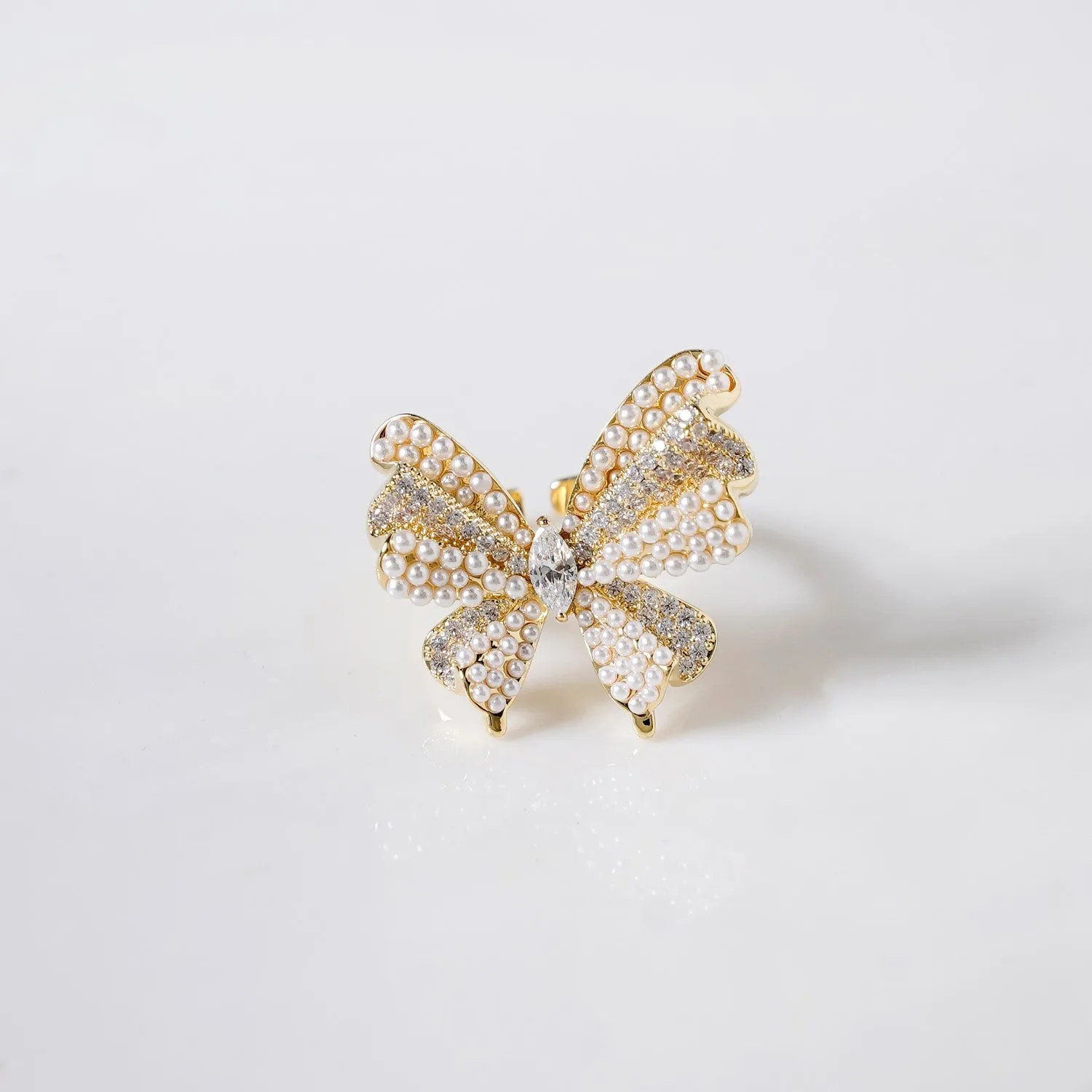 Pearled Butterfly Statement Ring Gold