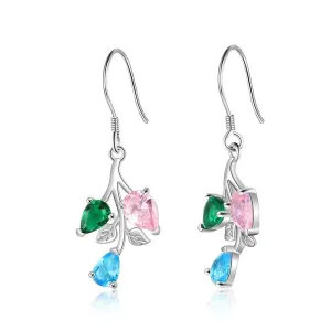 Personalized Drop Branch Leaf Dangle Earrings with Customized 3 Birthstones, Gift Earrings for Women