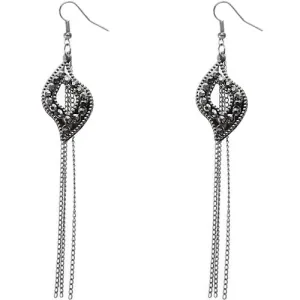 Pewter Iridescent Beaded Fringe Chain Earrings