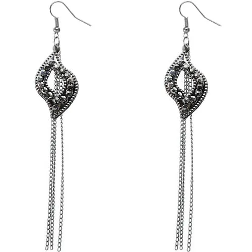 Pewter Iridescent Beaded Fringe Chain Earrings