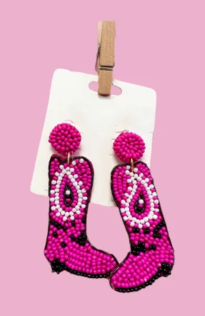 Pink Beaded Cowgirl Boot earring