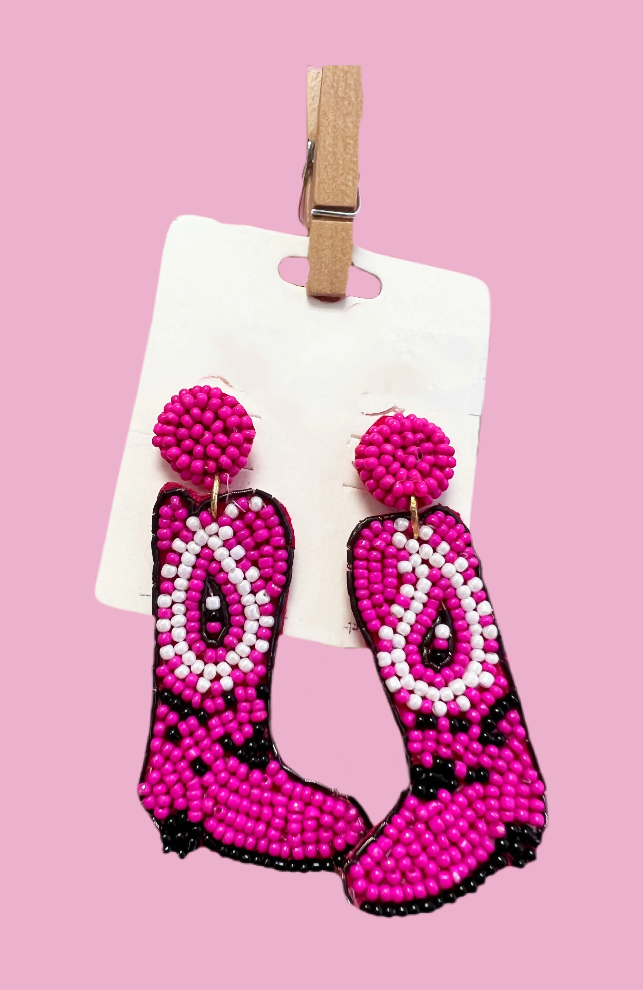 Pink Beaded Cowgirl Boot earring