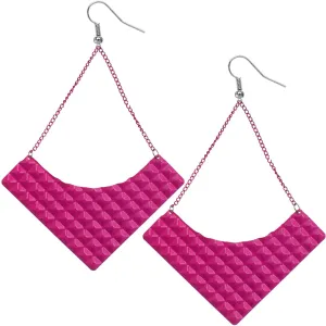 Pink Large Pyramid Textured Chain Earrings
