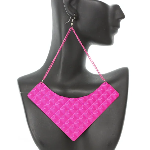 Pink Large Pyramid Textured Chain Earrings