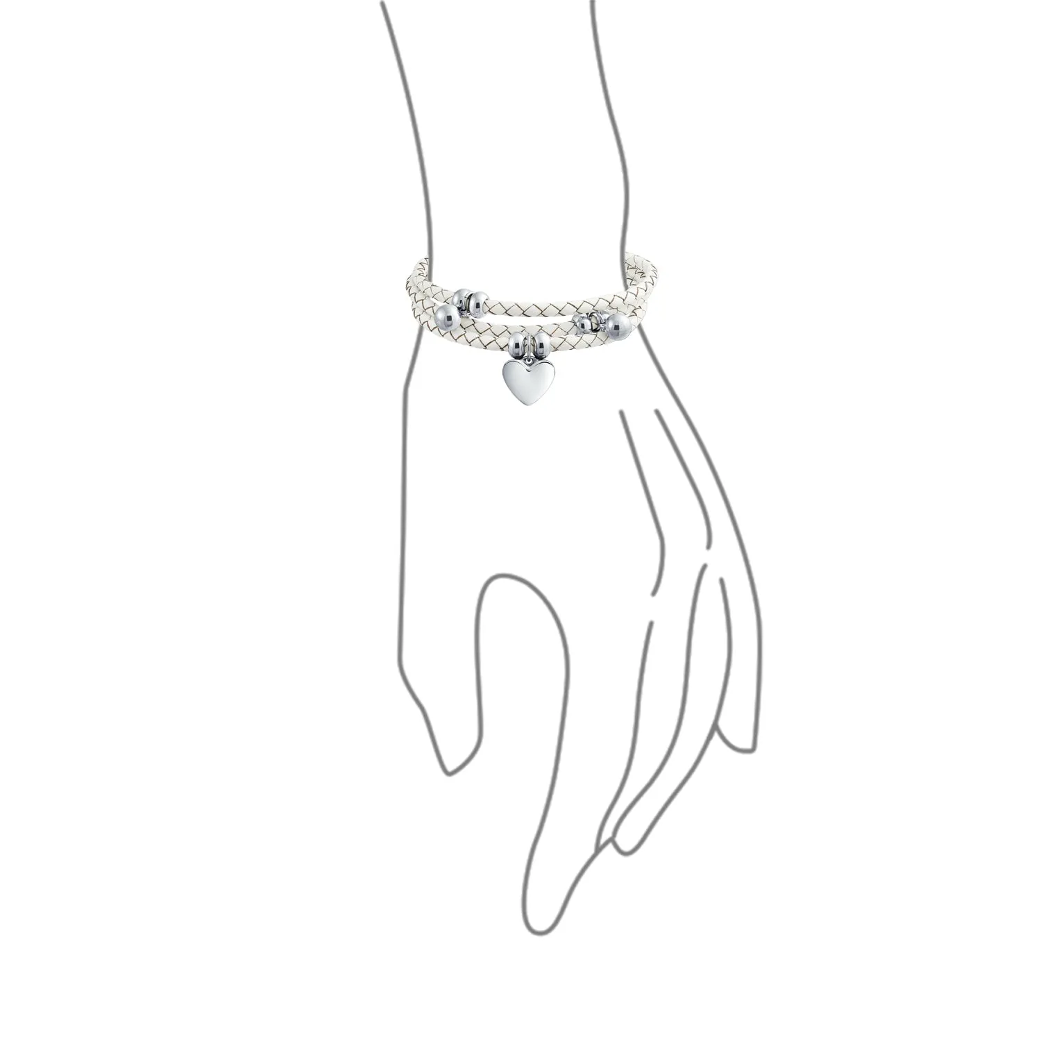 Pink or White Wrap Bracelet Braided Leather and Heart Charms Stainless Steel