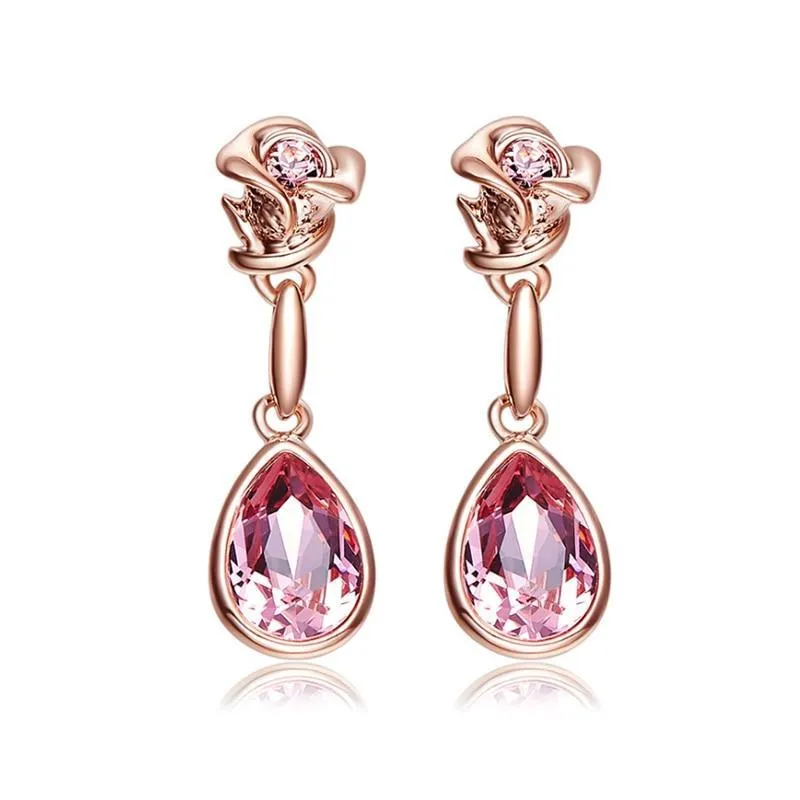 Pink Rose Dangle Earrings