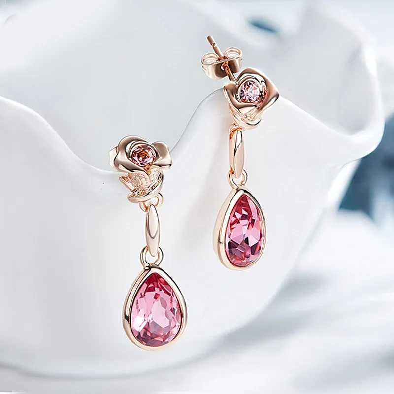 Pink Rose Dangle Earrings
