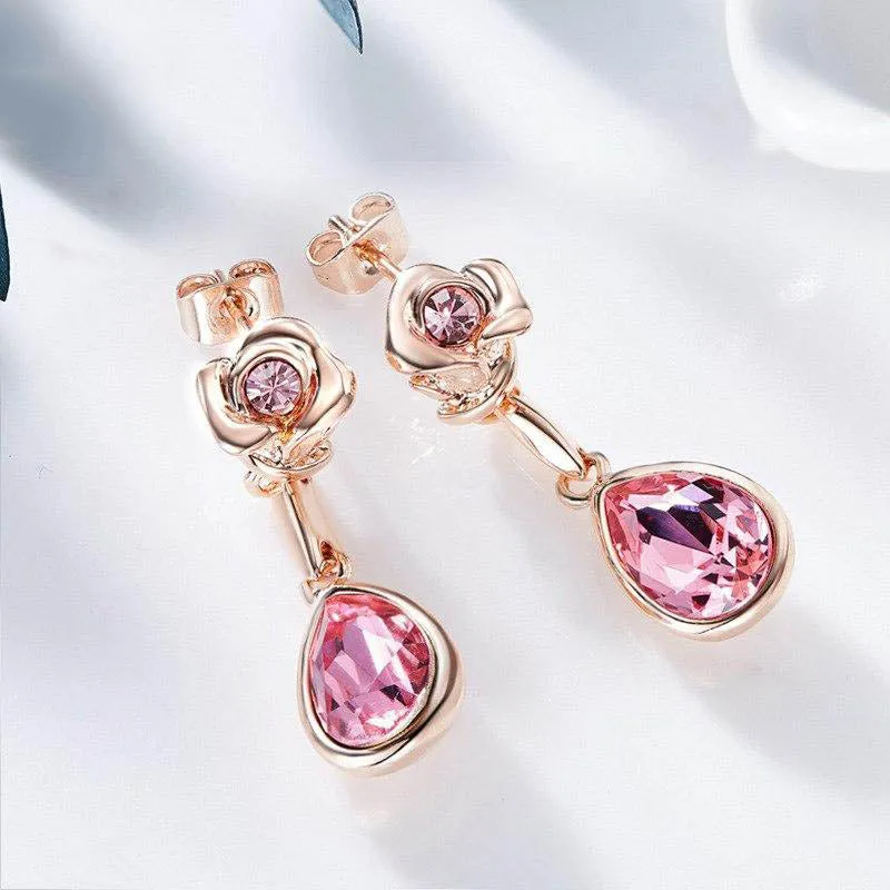 Pink Rose Dangle Earrings