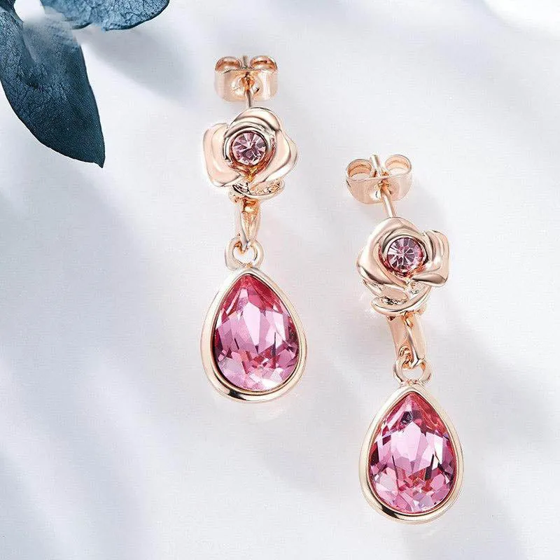 Pink Rose Dangle Earrings
