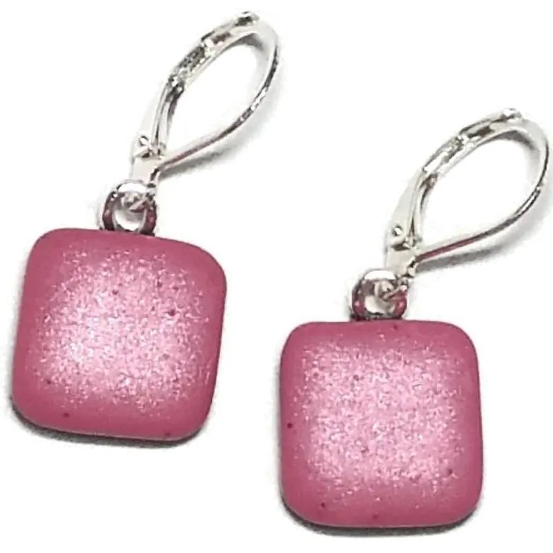 Pink Square Dangle Earring