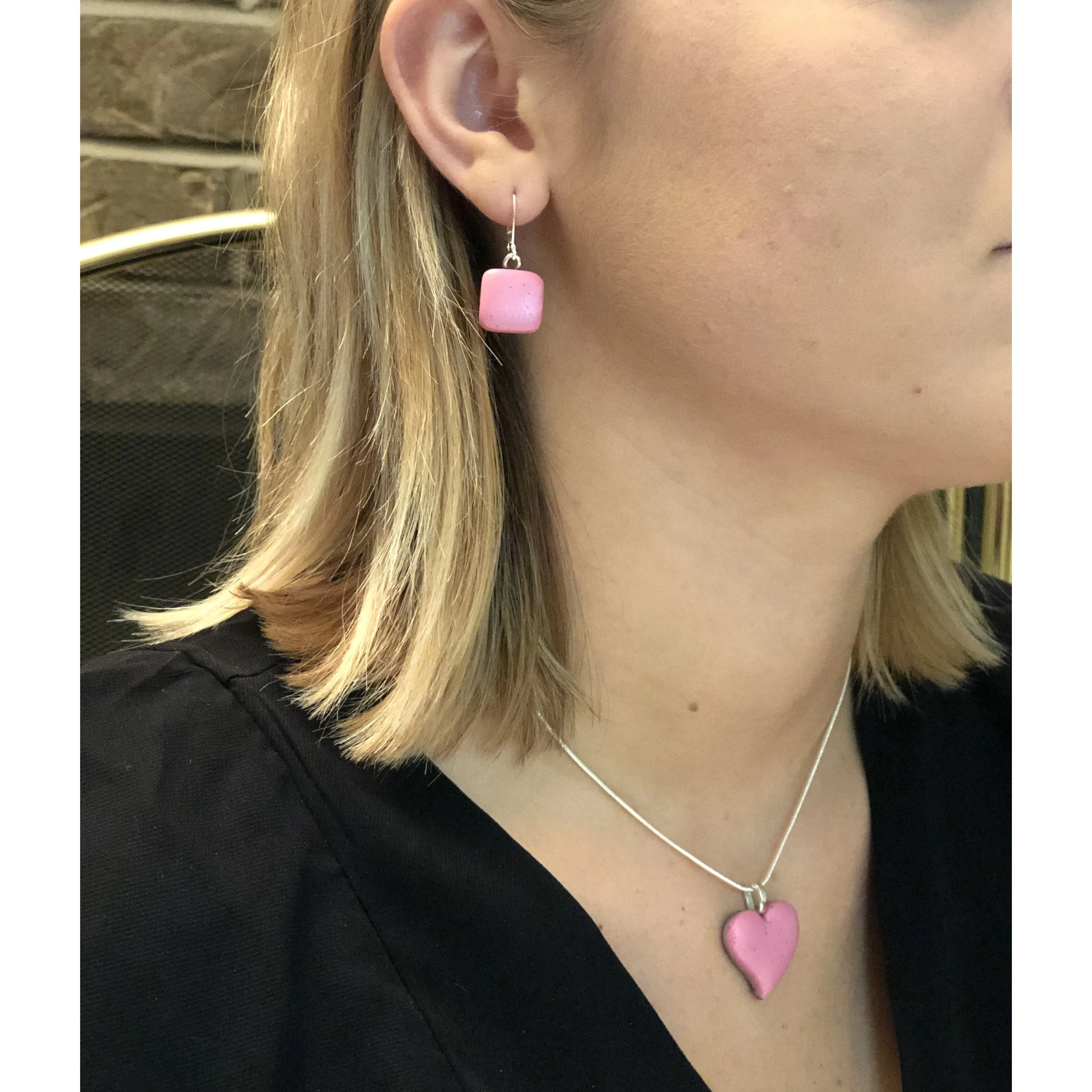 Pink Square Dangle Earring