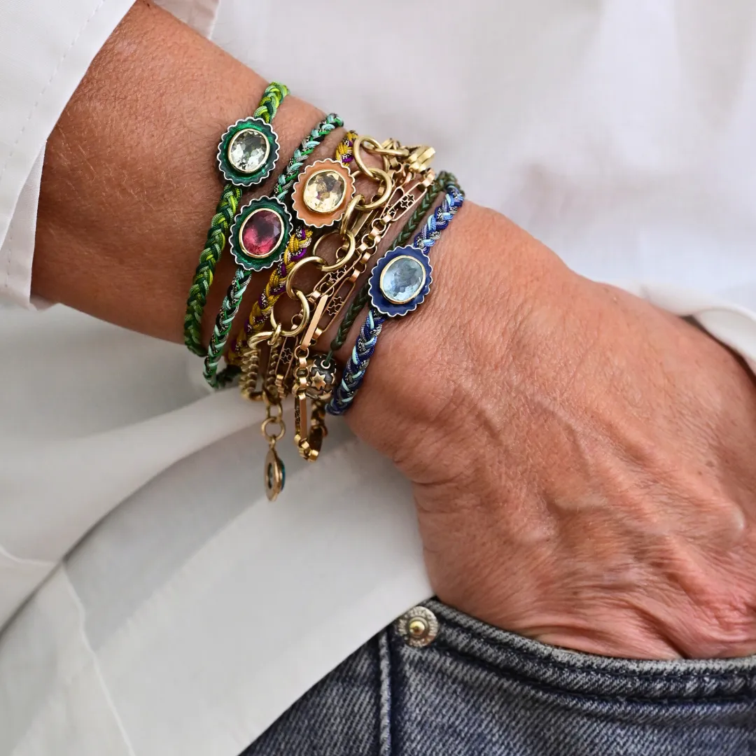 Pink Tourmaline Enamel Flower Bead Bracelet