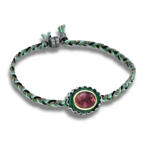 Pink Tourmaline Enamel Flower Bead Bracelet