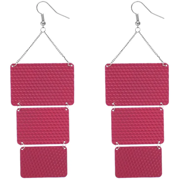 Pink Triple Square Link Drop Earrings