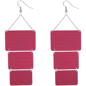 Pink Triple Square Link Drop Earrings