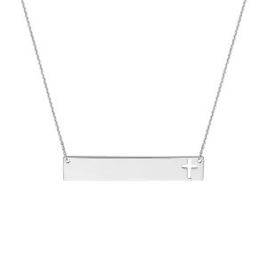 Plated Sterling Silver Bar Necklace with Cross
