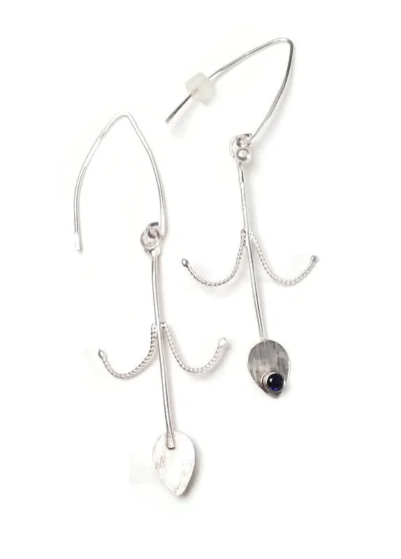 Plumed Dangle Earrings-Flourish Collection-Lab Grown Sapphire