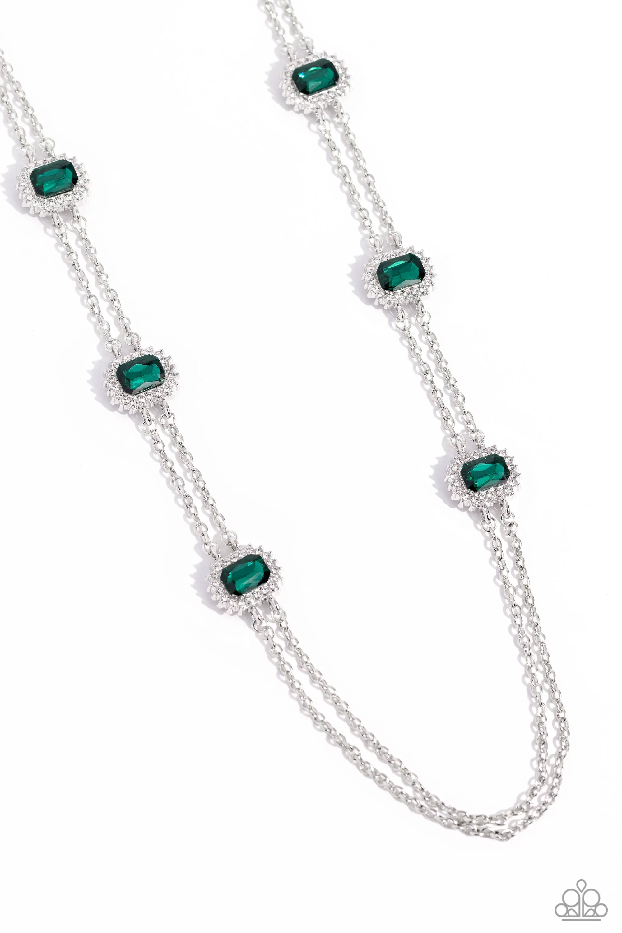 Pocketful of Sunshine - Green - Emerald Cut Gem Paparazzi Short Necklace