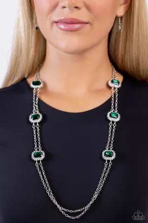 Pocketful of Sunshine - Green - Emerald Cut Gem Paparazzi Short Necklace