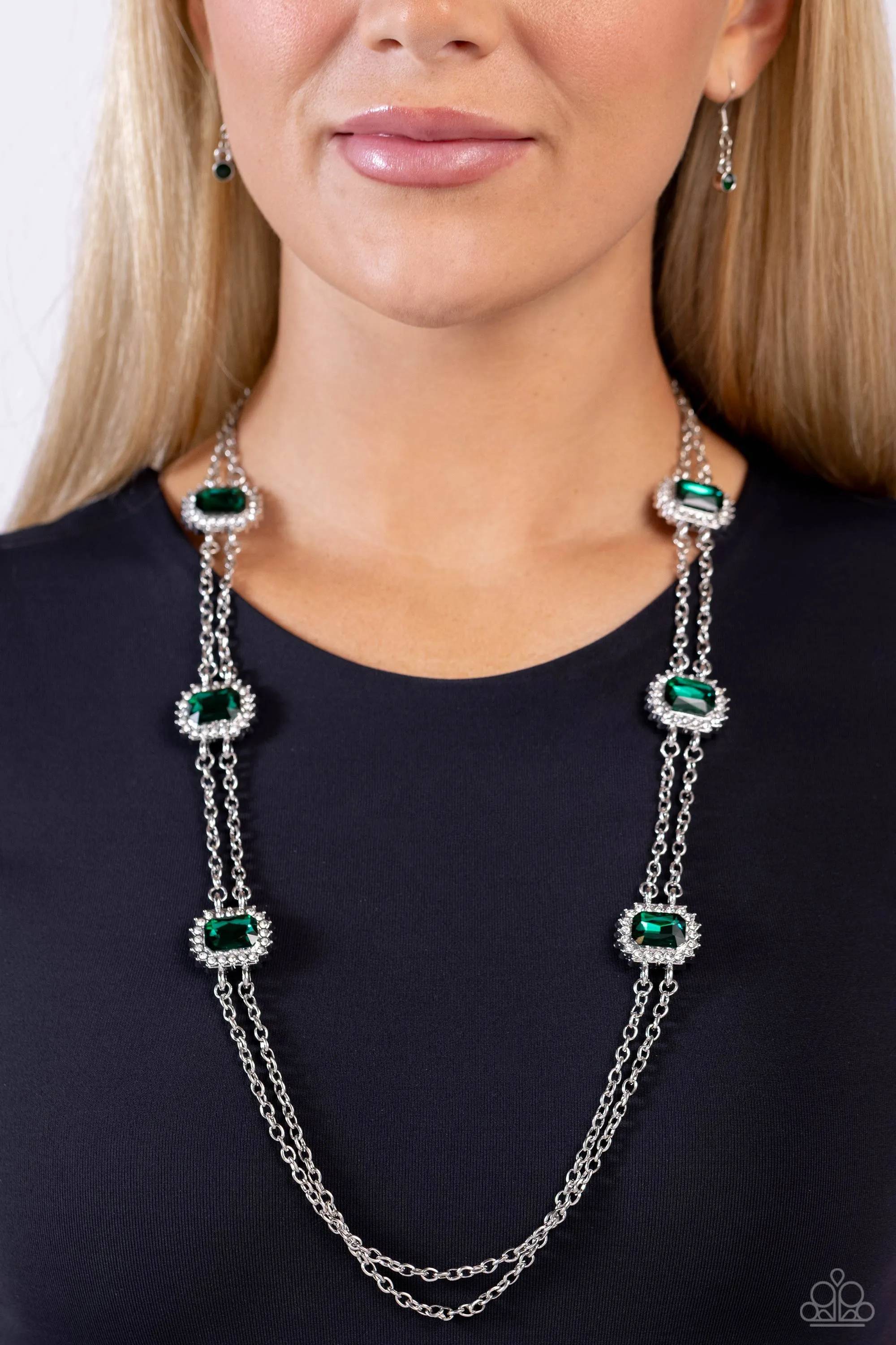 Pocketful of Sunshine - Green - Emerald Cut Gem Paparazzi Short Necklace