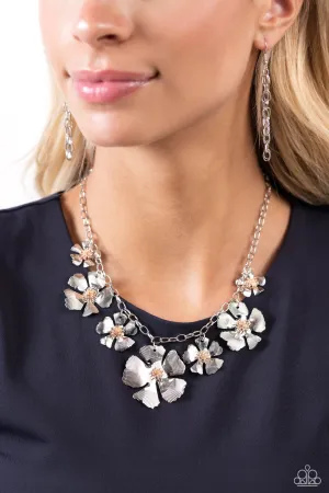 Prideful Pollen - Silver - Rose Gold Center Flower Paparazzi Short Necklace