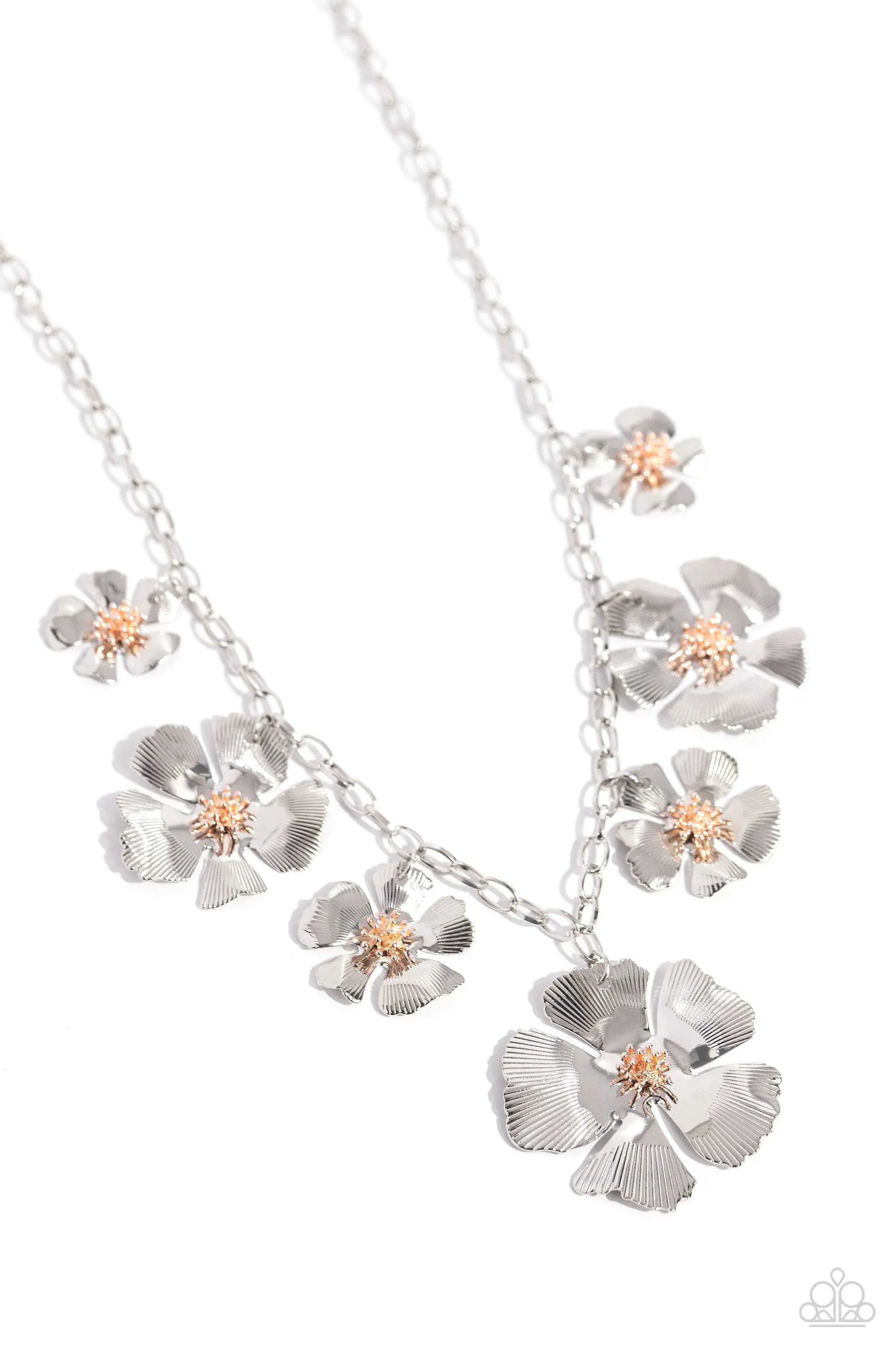 Prideful Pollen - Silver - Rose Gold Center Flower Paparazzi Short Necklace