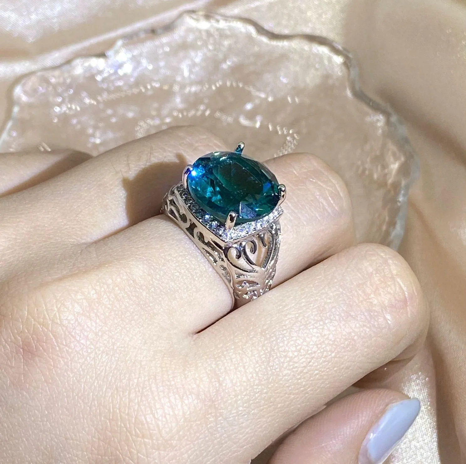 Promise Ring | Engagement Ring | Teal Blue Ring | Womens Promise Ring |  Aquamarine Engagement Ring | Blue Diamond Ring | Tourmaline Ring
